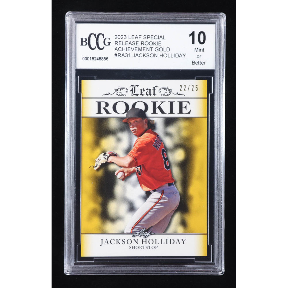 Jackson Holliday 2023 Leaf Special Release Rookie Achievement Gold #RA31 RC #22/25 (BCCG 10) at PristineAuction.com