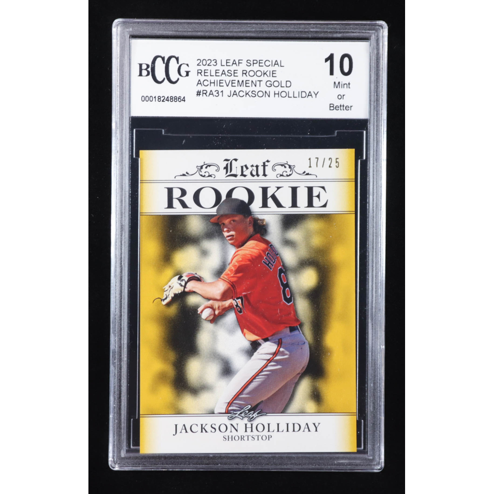 Jackson Holliday 2023 Leaf Special Release Rookie Achievement Gold #RA31 RC #17/25 (BCCG 10) at PristineAuction.com