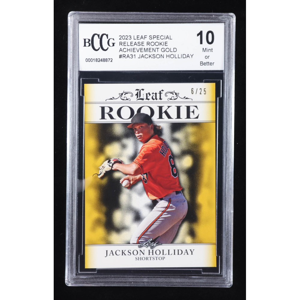 Jackson Holliday 2023 Leaf Special Release Rookie Achievement Gold #RA31 RC #6/25 (BCCG 10) at PristineAuction.com