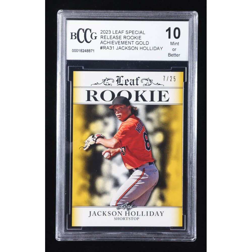 Jackson Holliday 2023 Leaf Special Release Rookie Achievement Gold #RA31 RC #7/25 (BCCG 10) at PristineAuction.com