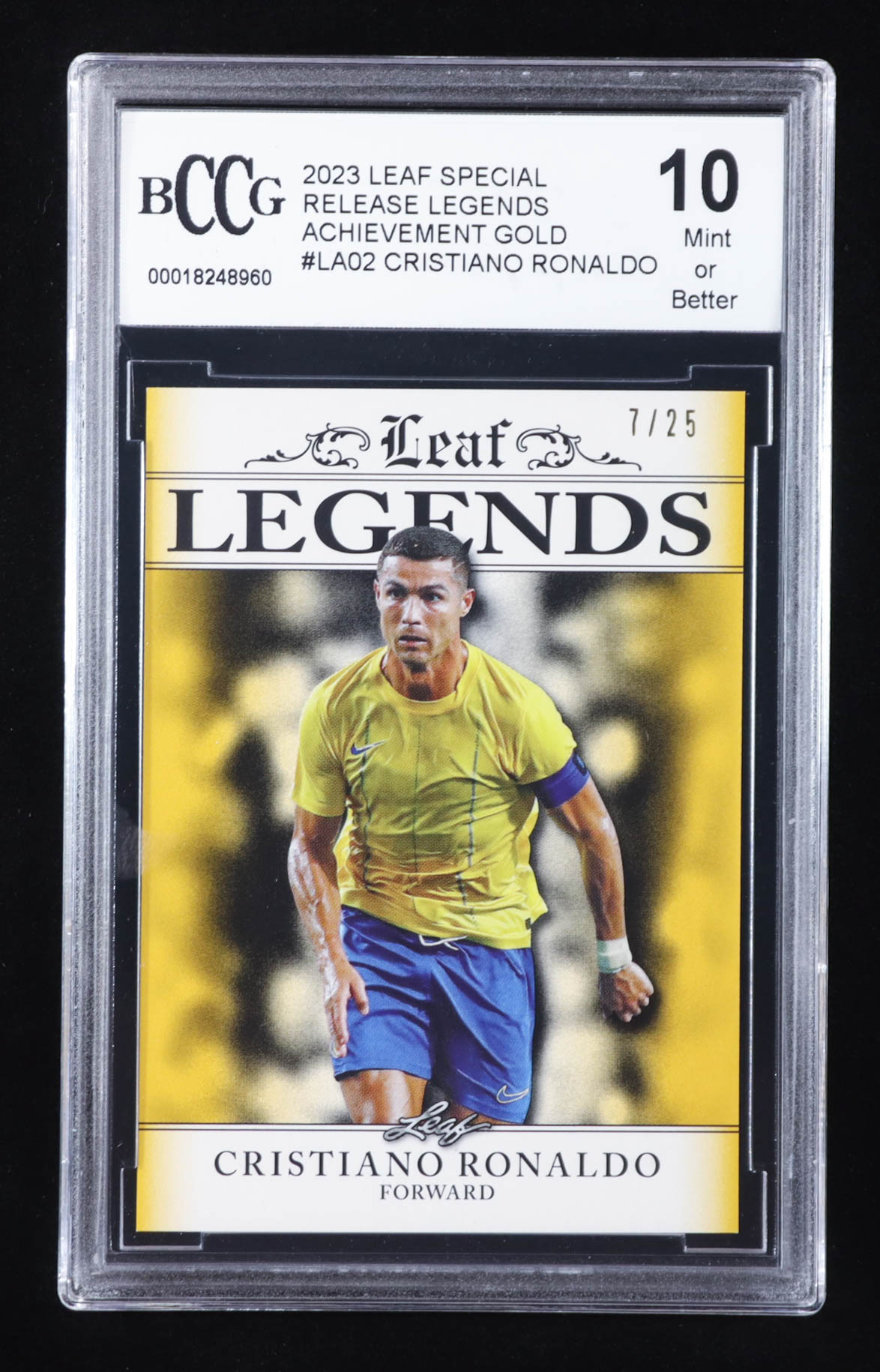 Cristiano Ronaldo 2023 Leaf Special Release Legends Achievement Gold #LA02 #7/25 (BCCG 10) at PristineAuction.com Cristiano Ronaldo 2023 Leaf Special Release Legends Achievement Gold #LA02 #7/25 (BCCG 10) at PristineAuction.com