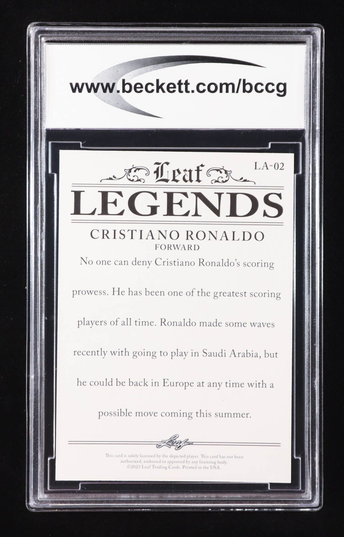 Cristiano Ronaldo 2023 Leaf Special Release Legends Achievement Gold #LA02 #7/25 (BCCG 10) at PristineAuction.com Cristiano Ronaldo 2023 Leaf Special Release Legends Achievement Gold #LA02 #7/25 (BCCG 10) at PristineAuction.com