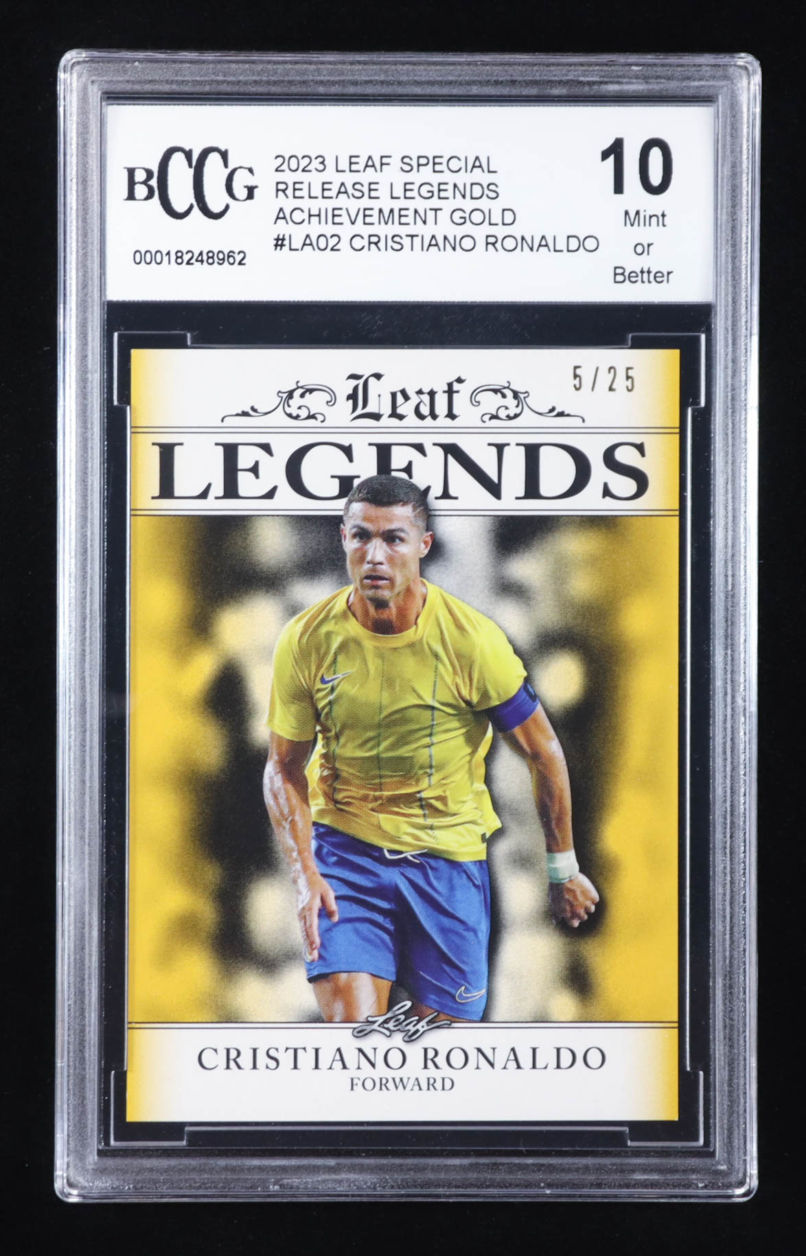 Cristiano Ronaldo 2023 Leaf Special Release Legends Achievement Gold #LA02 #5/25 (BCCG 10) at PristineAuction.com Cristiano Ronaldo 2023 Leaf Special Release Legends Achievement Gold #LA02 #5/25 (BCCG 10) at PristineAuction.com