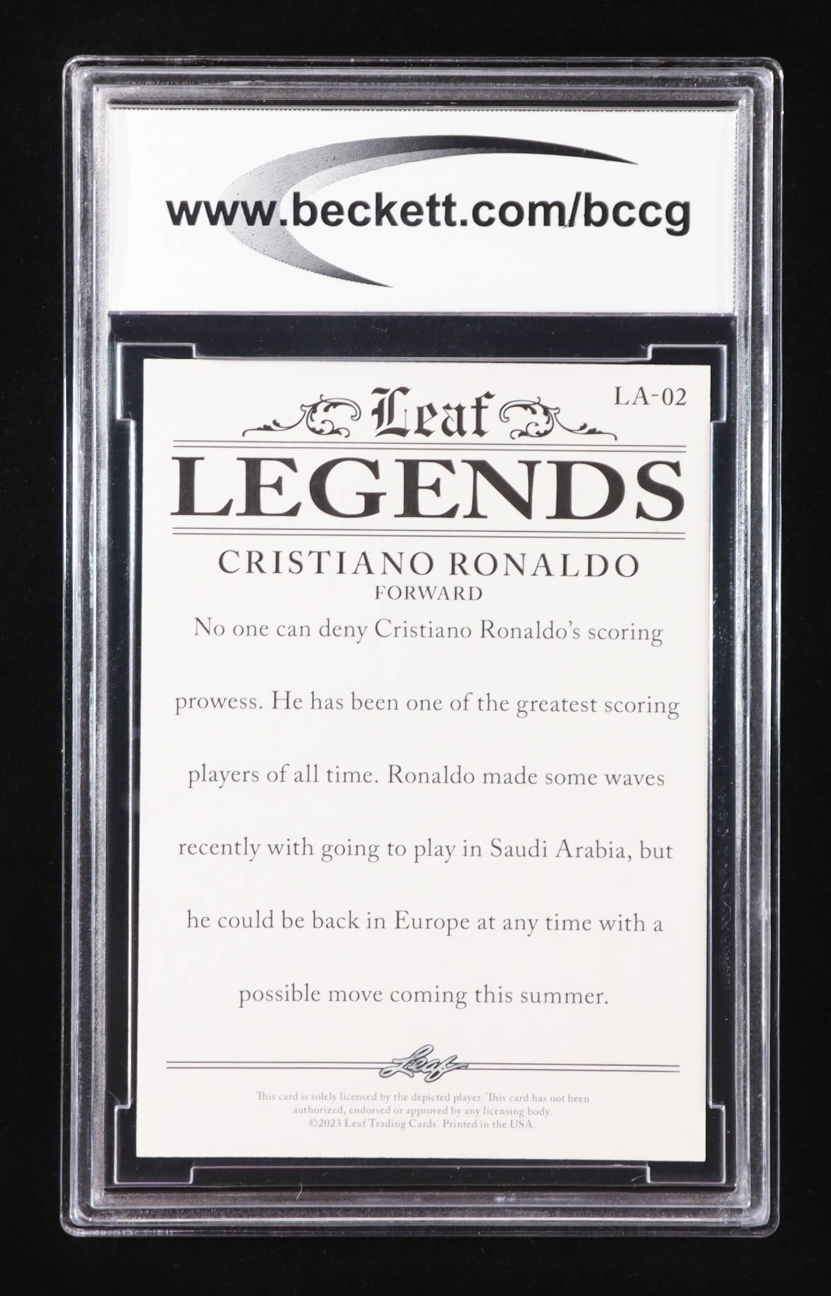 Cristiano Ronaldo 2023 Leaf Special Release Legends Achievement Gold #LA02 #5/25 (BCCG 10) at PristineAuction.com Cristiano Ronaldo 2023 Leaf Special Release Legends Achievement Gold #LA02 #5/25 (BCCG 10) at PristineAuction.com
