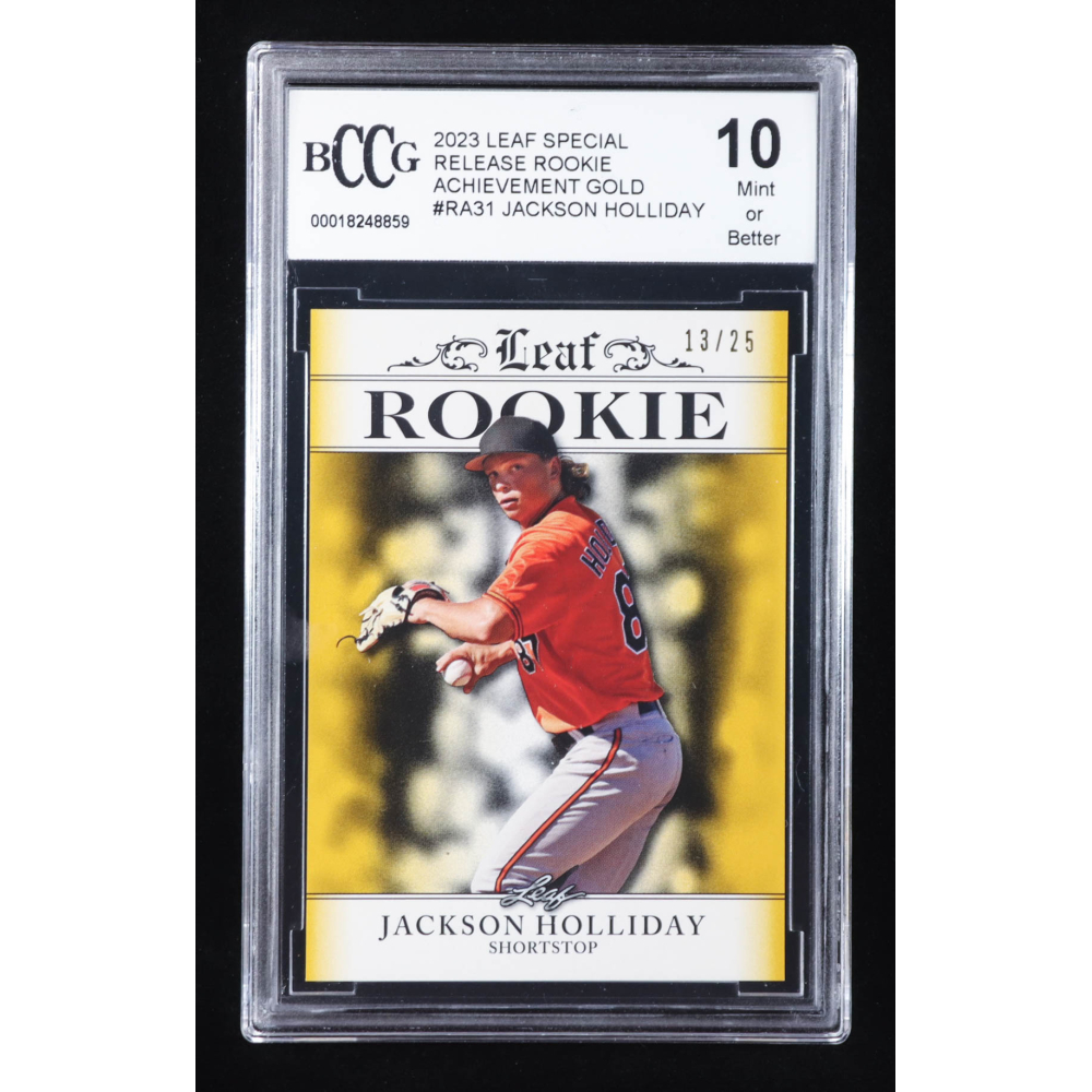 Jackson Holliday 2023 Leaf Special Release Rookie Achievement Gold #RA31 RC #13/25 (BCCG 10) at PristineAuction.com