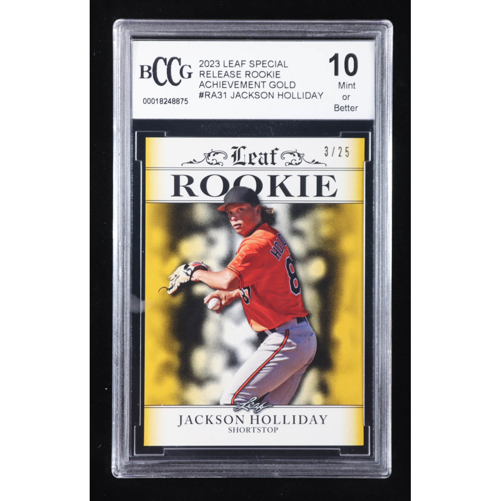 Jackson Holliday 2023 Leaf Special Release Rookie Achievement Gold #RA31 RC #3/25 (BCCG 10) at PristineAuction.com