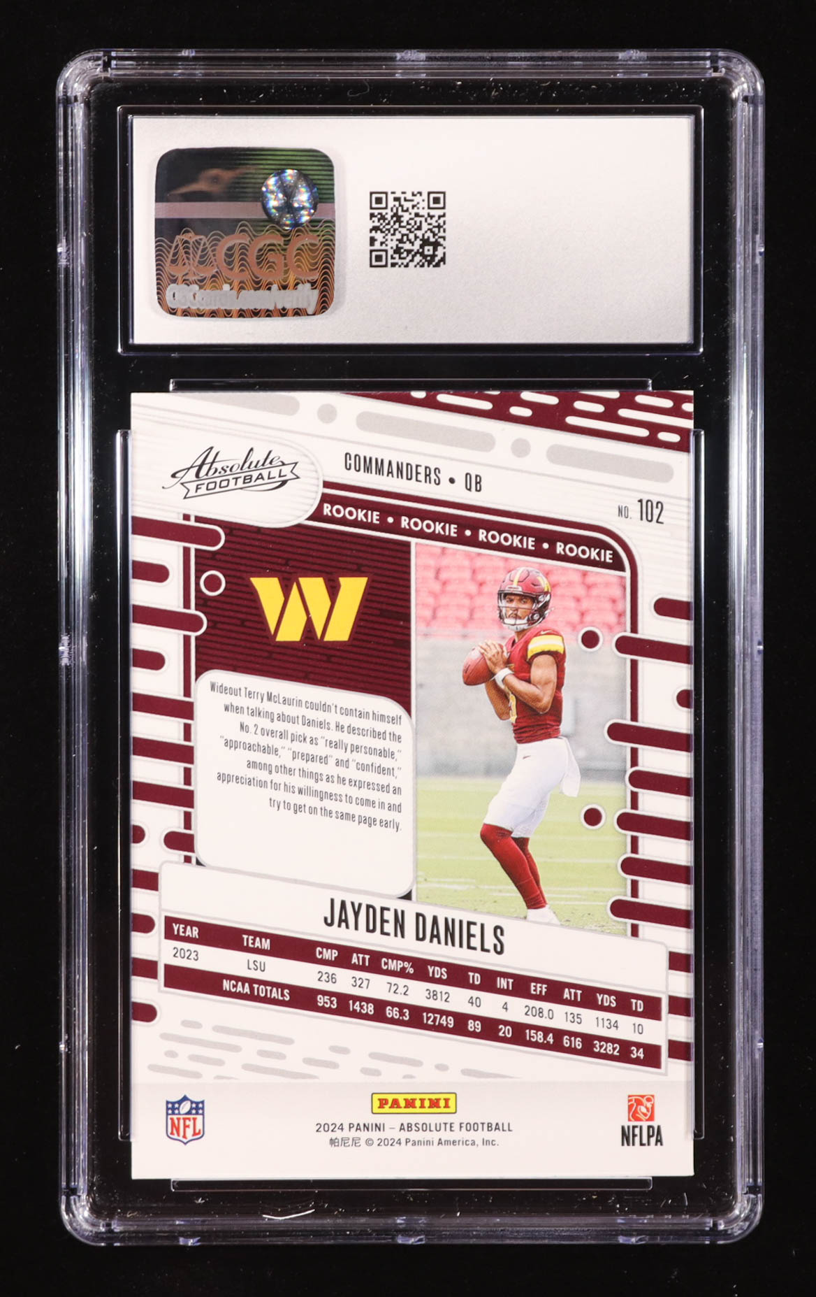 Jayden Daniels 2024 Absolute #102 RC (CGC 10) at PristineAuction.com Jayden Daniels 2024 Absolute #102 RC (CGC 10) at PristineAuction.com