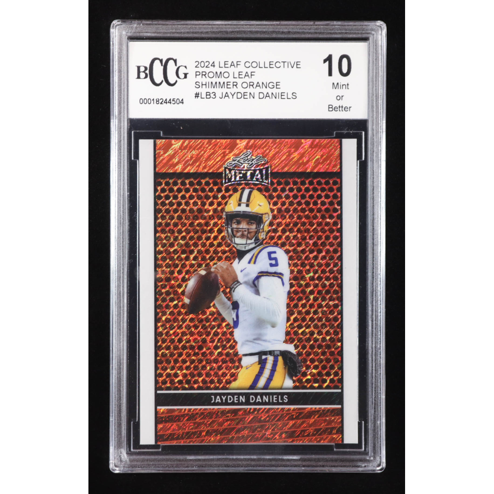 Jayden Daniels 2024 Leaf Collective Promo Leaf Shimmer Orange #LB3 RC #77/299 (BCCG 10) at PristineAuction.com