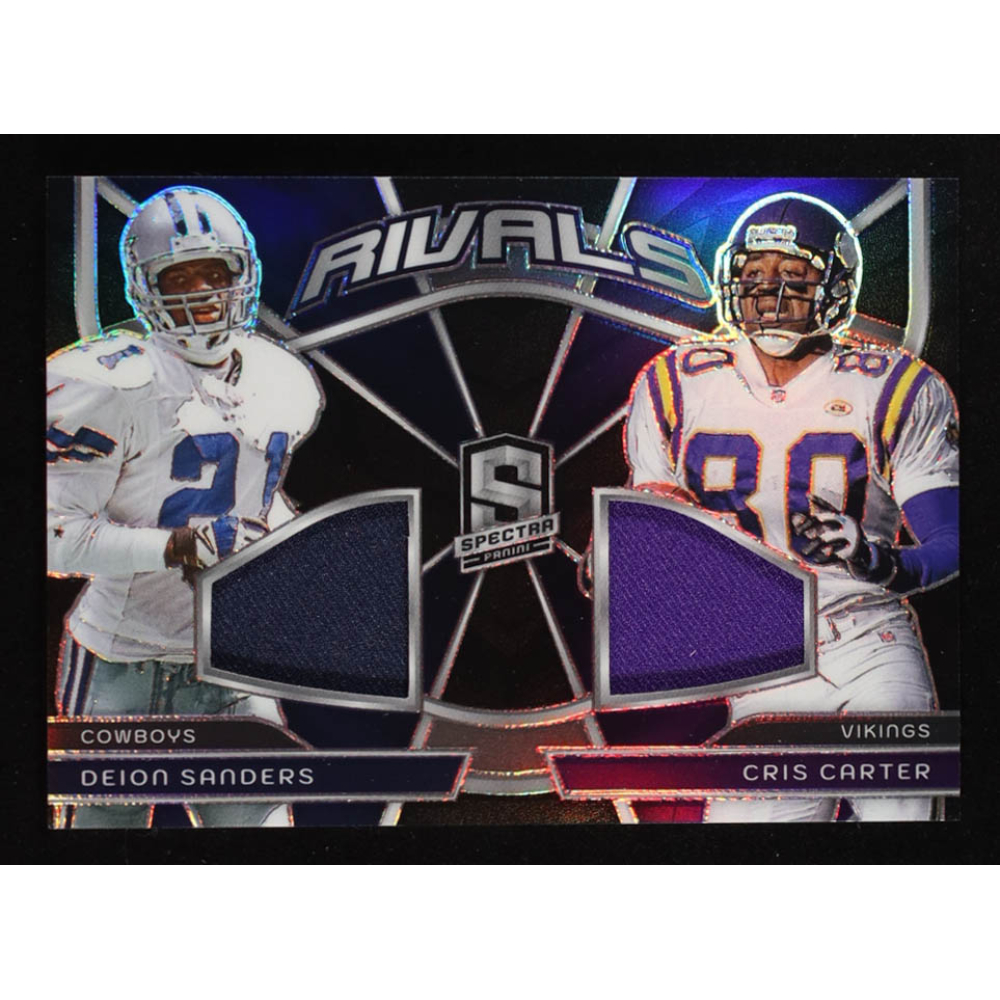 Cris Carter / Deion Sanders 2024 Panini Spectra Rivals Materials #RVLDSCC #67/99 at PristineAuction.com