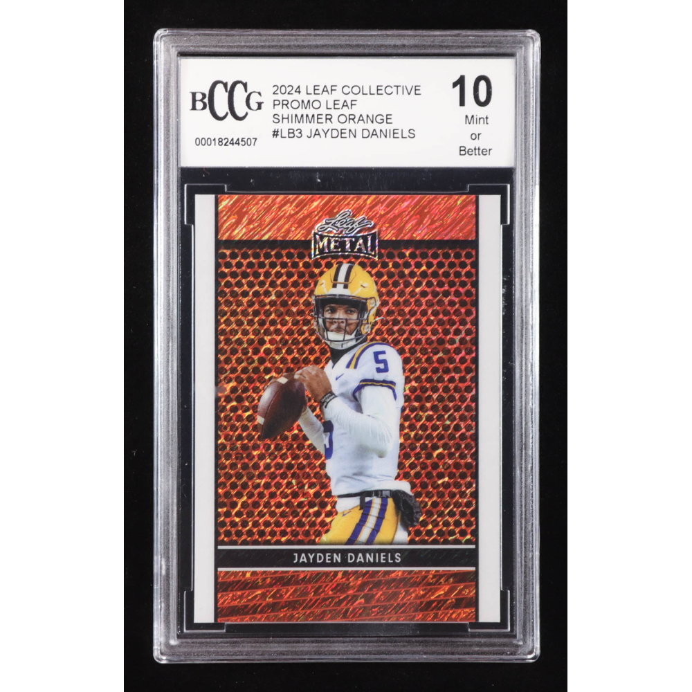Jayden Daniels 2024 Leaf Collective Promo Leaf Shimmer Orange #LB3 RC #80/299 (BCCG 10) at PristineAuction.com