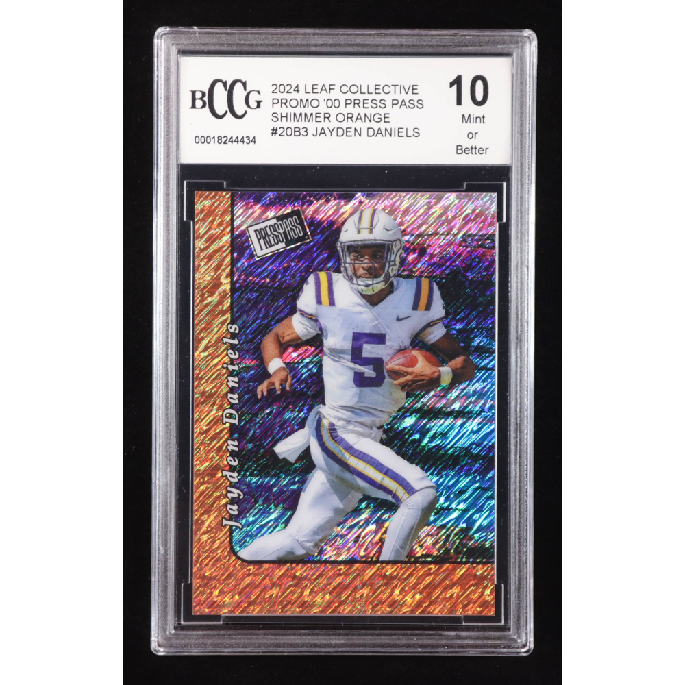 Jayden Daniels 2024 Leaf Collective Promo '00 Press Pass Shimmer Orange #20B3 RC #108/299 (BCCG 10) at PristineAuction.com