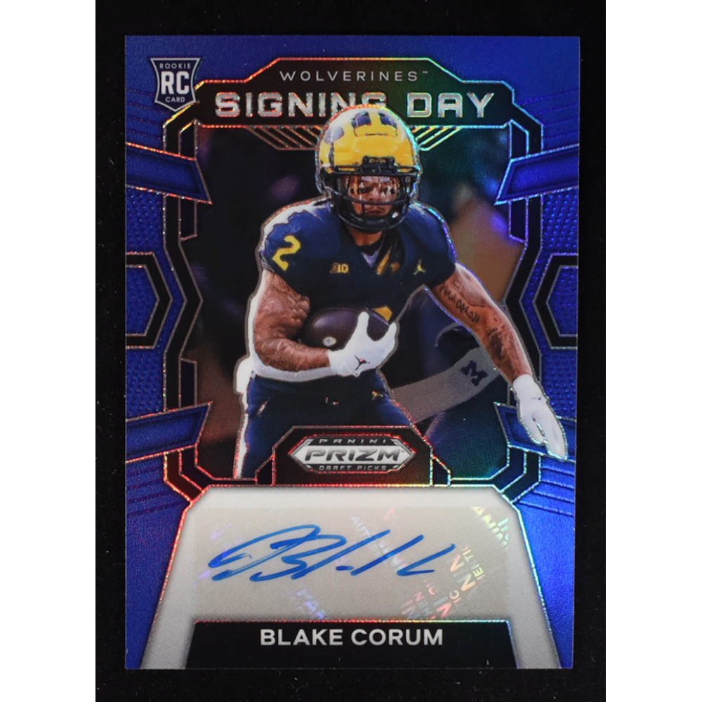 Blake Corum 2024 Panini Prizm Draft Picks Signing Day Blue #6 RC #92/149 at PristineAuction.com