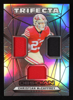 Christian McCaffrey 2024 Panini Obsidian Trifecta Swatches Silver #TSCMY #25/99 at PristineAuction.com