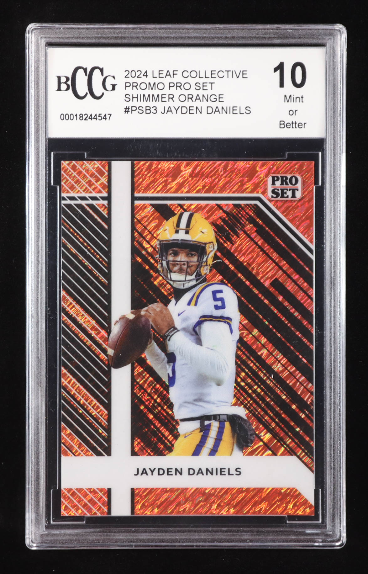 Jayden Daniels 2024 Leaf Collective Promo Pro Set Shimmer Orange #PSB3 RC #23/299 (BCCG 10) at PristineAuction.com Jayden Daniels 2024 Leaf Collective Promo Pro Set Shimmer Orange #PSB3 RC #23/299 (BCCG 10) at PristineAuction.com