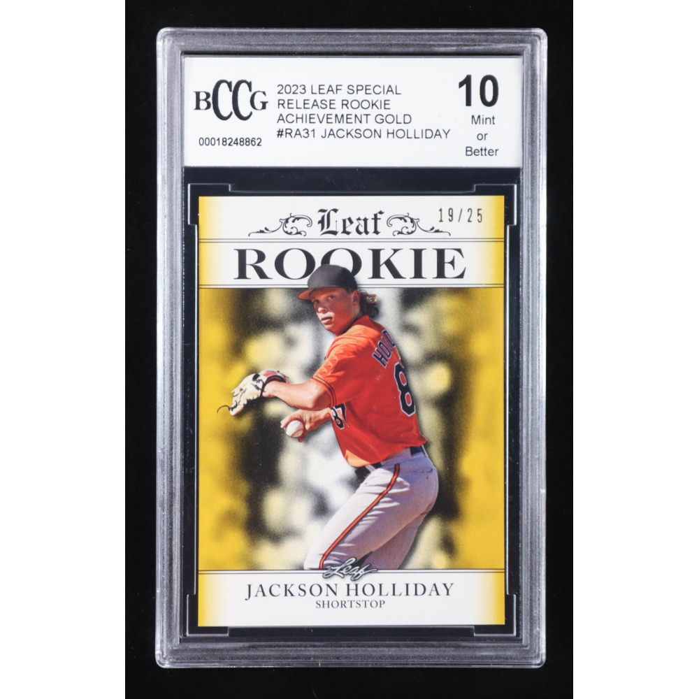 Jackson Holliday 2023 Leaf Special Release Rookie Achievement Gold #RA31 RC #19/25 (BCCG 10) at PristineAuction.com