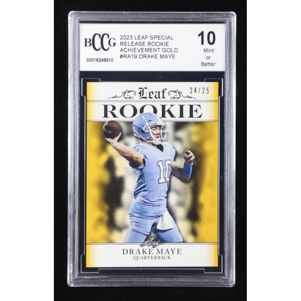 Drake Maye 2023 Leaf Special Release Rookie Achievement Gold #RA19 RC #24/25 (BCCG 10) at PristineAuction.com