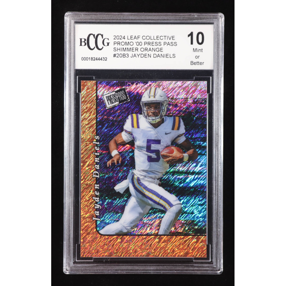 Jayden Daniels 2024 Leaf Collective Promo '00 Press Pass Shimmer Orange #20B3 RC #149/299 (BCCG 10) at PristineAuction.com