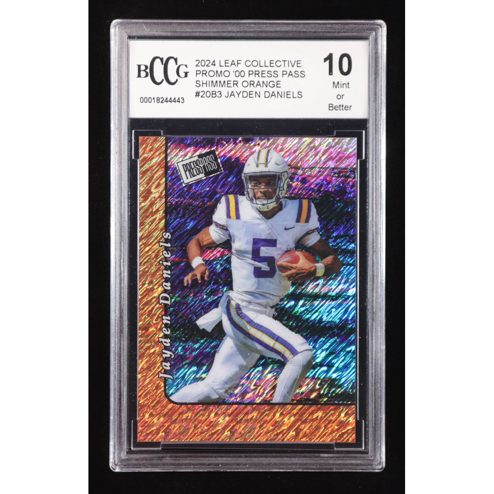 Jayden Daniels 2024 Leaf Collective Promo '00 Press Pass Shimmer Orange #20B3 RC #112/299 (BCCG 10) at PristineAuction.com