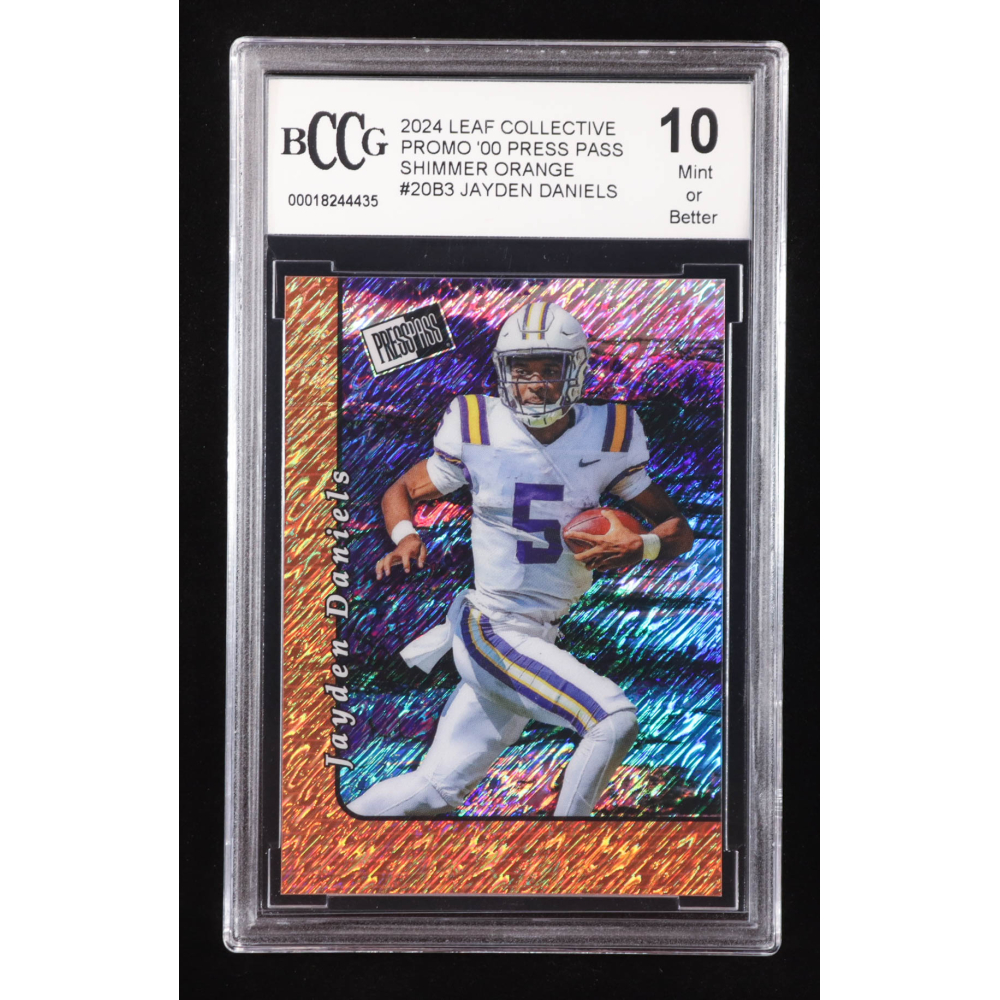 Jayden Daniels 2024 Leaf Collective Promo '00 Press Pass Shimmer Orange #20B3 RC #43/299 (BCCG 10) at PristineAuction.com