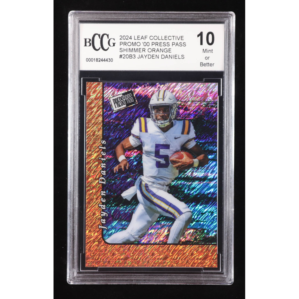 Jayden Daniels 2024 Leaf Collective Promo '00 Press Pass Shimmer Orange #20B3 RC #80/299 (BCCG 10) at PristineAuction.com