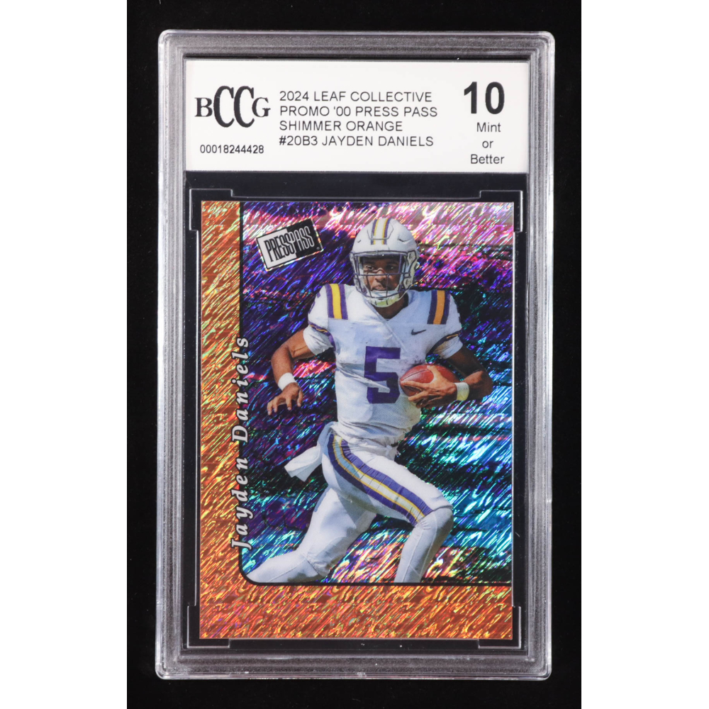 Jayden Daniels 2024 Leaf Collective Promo '00 Press Pass Shimmer Orange #20B3 RC #74/299 (BCCG 10) at PristineAuction.com