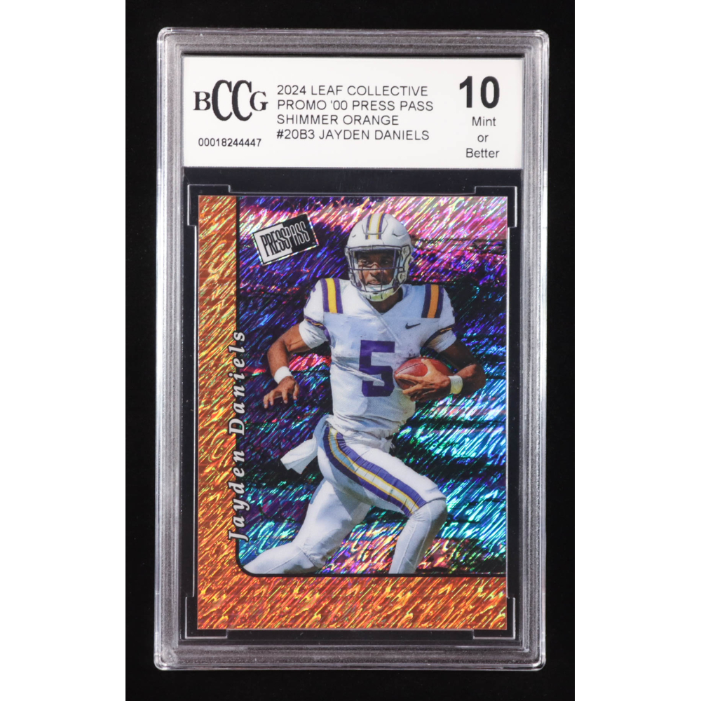 Jayden Daniels 2024 Leaf Collective Promo '00 Press Pass Shimmer Orange #20B3 RC #81/299 (BCCG 10) at PristineAuction.com