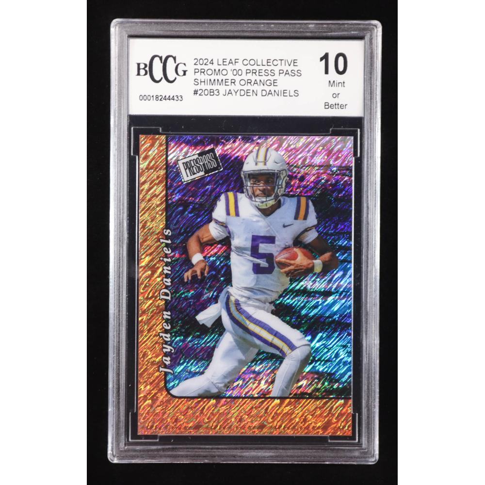 Jayden Daniels 2024 Leaf Collective Promo '00 Press Pass Shimmer Orange #20B3 RC #71/299 (BCCG 10) at PristineAuction.com