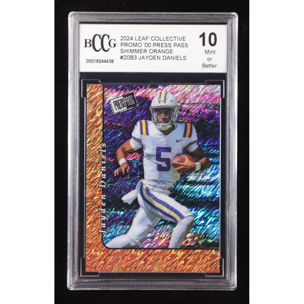 Jayden Daniels 2024 Leaf Collective Promo '00 Press Pass Shimmer Orange #20B3 RC #106/299 (BCCG 10) at PristineAuction.com