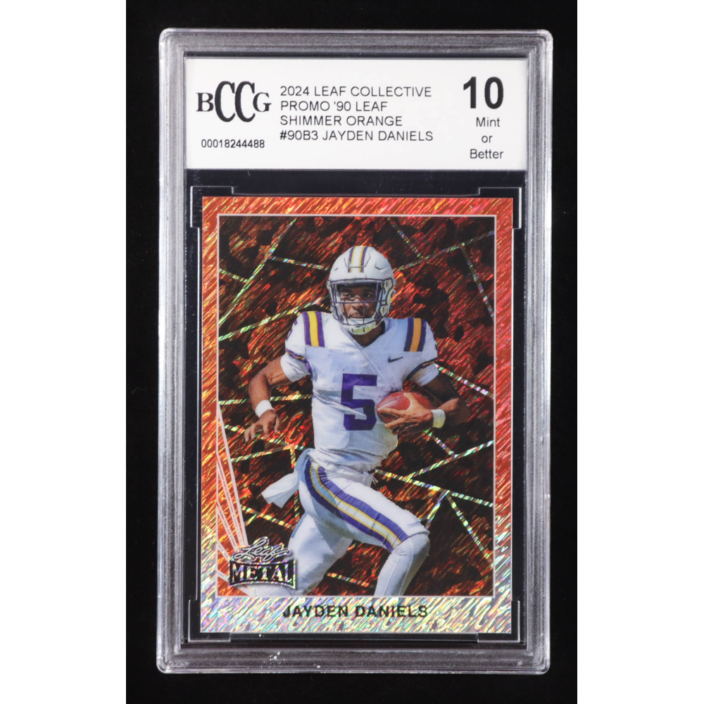 Jayden Daniels 2024 Leaf Collective Promo '90 Leaf Shimmer Orange #90B3 RC #105/299 (BCCG 10) at PristineAuction.com