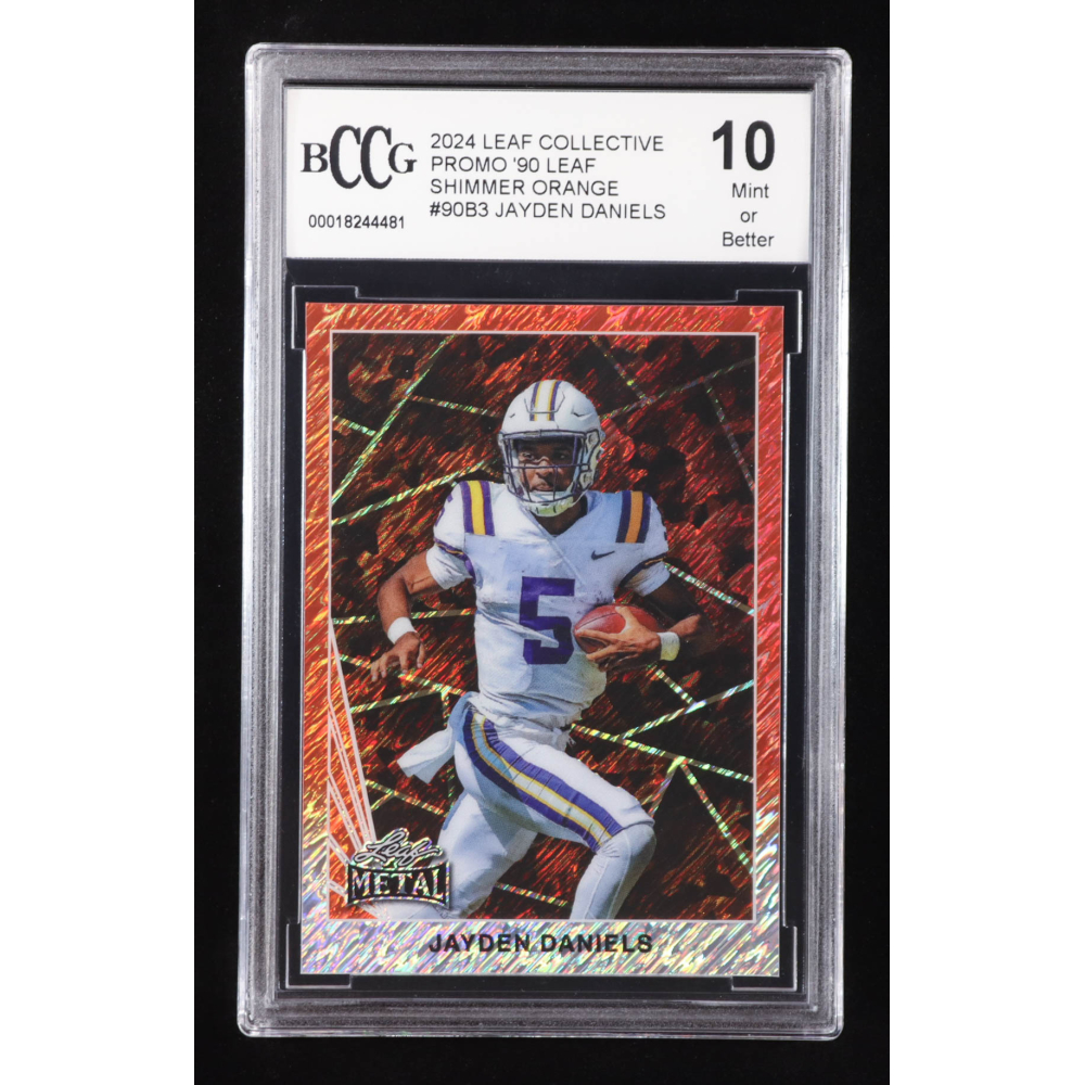 Jayden Daniels 2024 Leaf Collective Promo '90 Leaf Shimmer Orange #90B3 RC #30/299 (BCCG 10) at PristineAuction.com