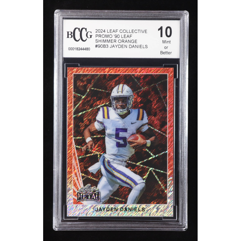Jayden Daniels 2024 Leaf Collective Promo '90 Leaf Shimmer Orange #90B3 RC #28/299 (BCCG 10) at PristineAuction.com