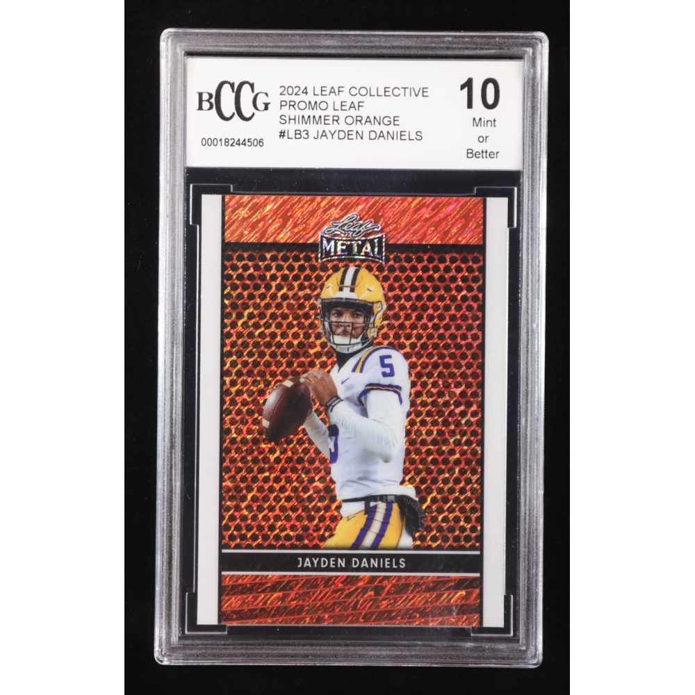 Jayden Daniels 2024 Leaf Collective Promo Leaf Shimmer Orange #LB3 RC #84/299 (BCCG 10) at PristineAuction.com