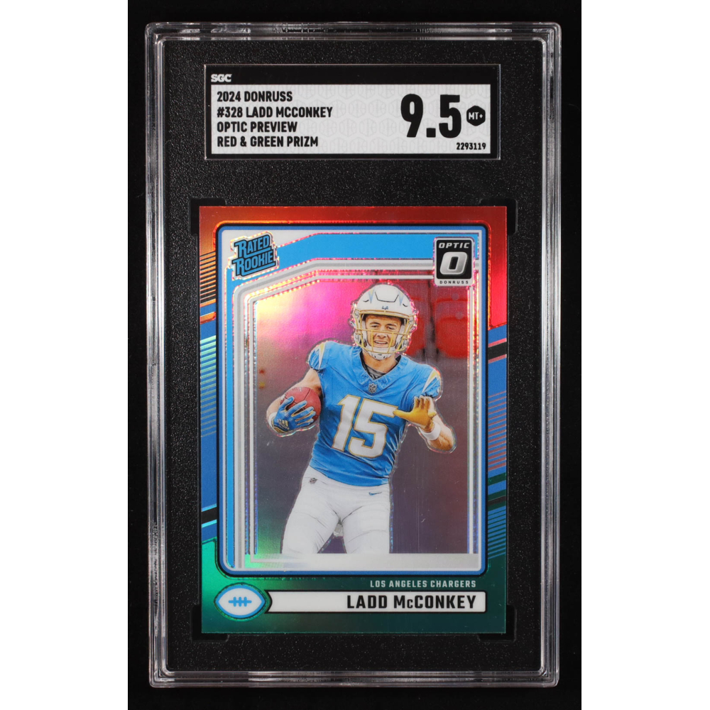Ladd McConkey 2024 Donruss Optic Rated Rookies Preview Red and Green #328 RC (SGC 9.5) at PristineAuction.com