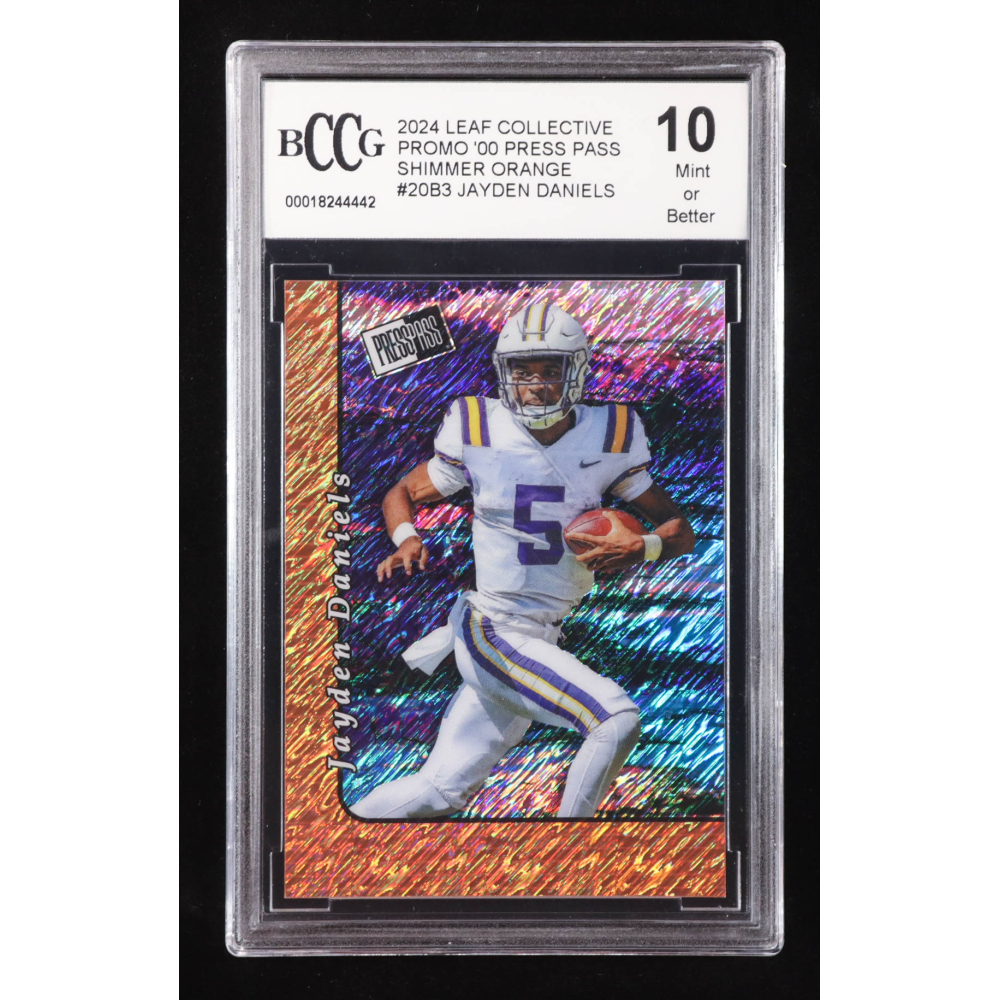 Jayden Daniels 2024 Leaf Collective Promo '00 Press Pass Shimmer Orange #20B3 RC #113/299 (BCCG 10) at PristineAuction.com
