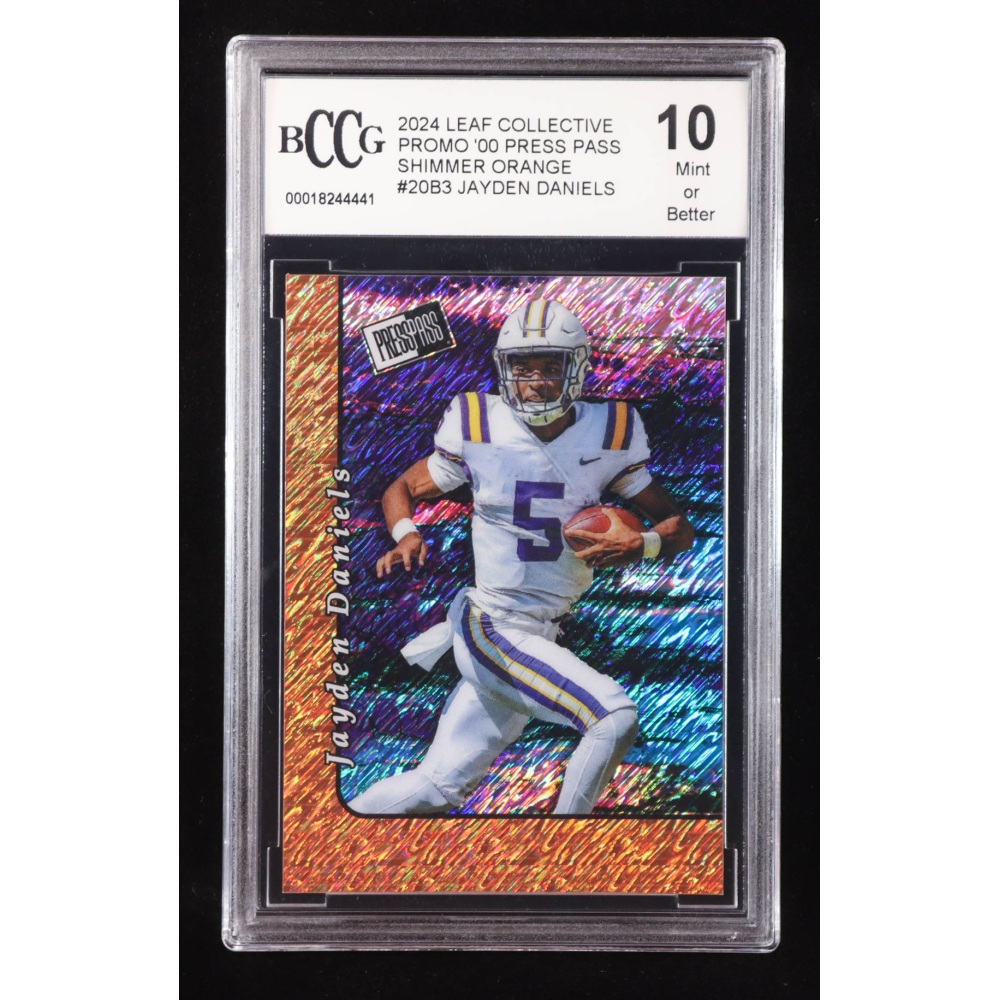 Jayden Daniels 2024 Leaf Collective Promo '00 Press Pass Shimmer Orange #20B3 RC #90/299 (BCCG 10) at PristineAuction.com