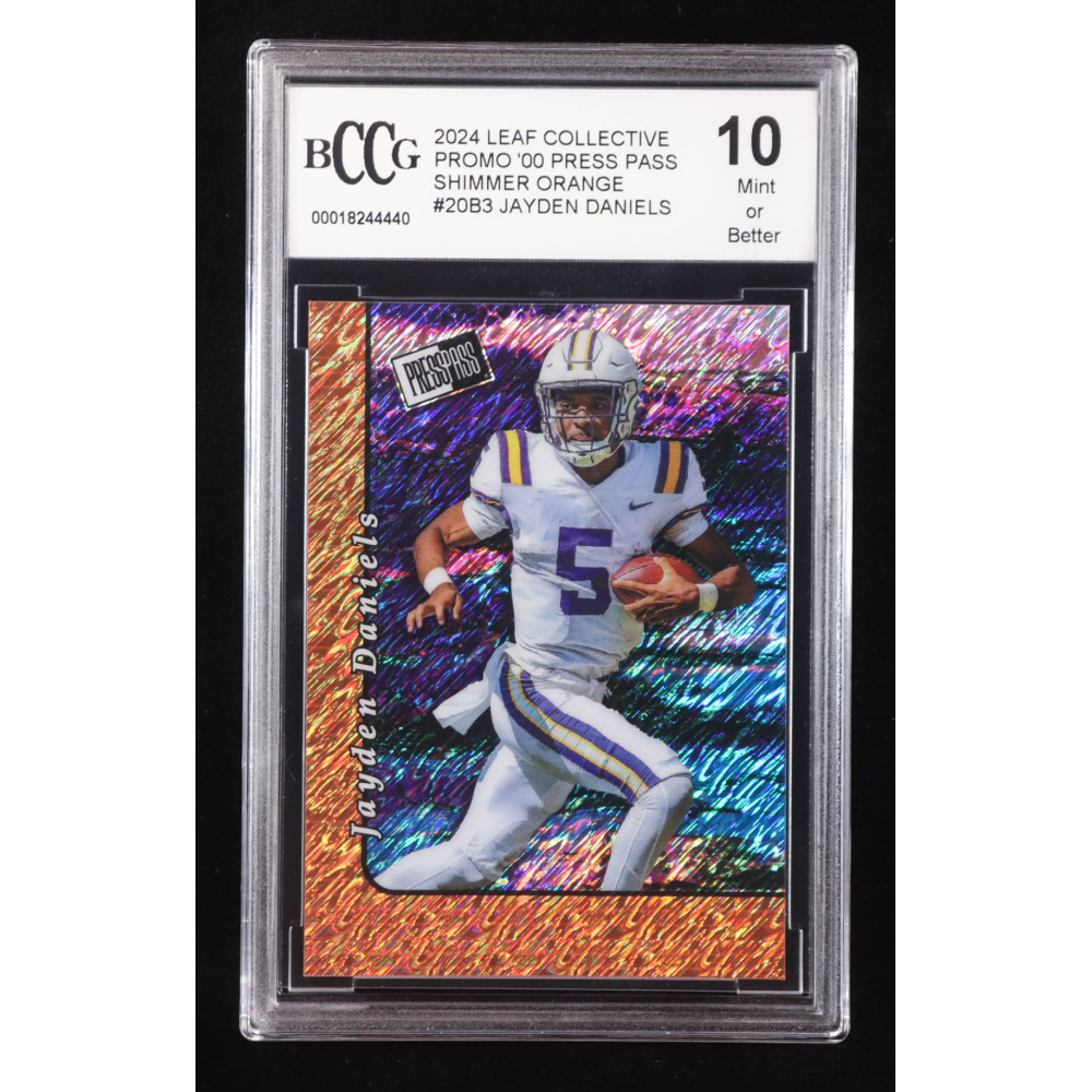 Jayden Daniels 2024 Leaf Collective Promo '00 Press Pass Shimmer Orange #20B3 RC #105/299 (BCCG 10) at PristineAuction.com