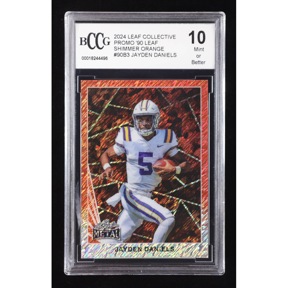 Jayden Daniels 2024 Leaf Collective Promo '90 Leaf Shimmer Orange #90B3 RC #111/299 (BCCG 10) at PristineAuction.com