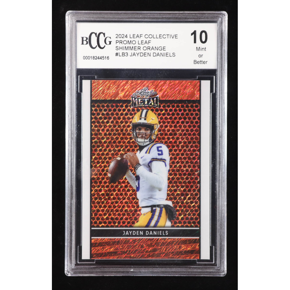 Jayden Daniels 2024 Leaf Collective Promo Leaf Shimmer Orange #LB3 RC #242/299 (BCCG 10) at PristineAuction.com
