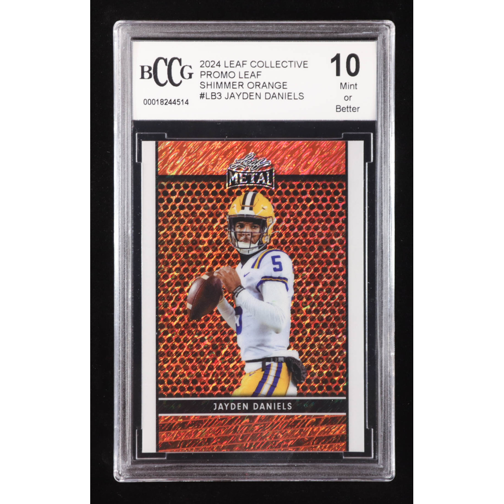 Jayden Daniels 2024 Leaf Collective Promo Leaf Shimmer Orange #LB3 RC #104/299 (BCCG 10) at PristineAuction.com