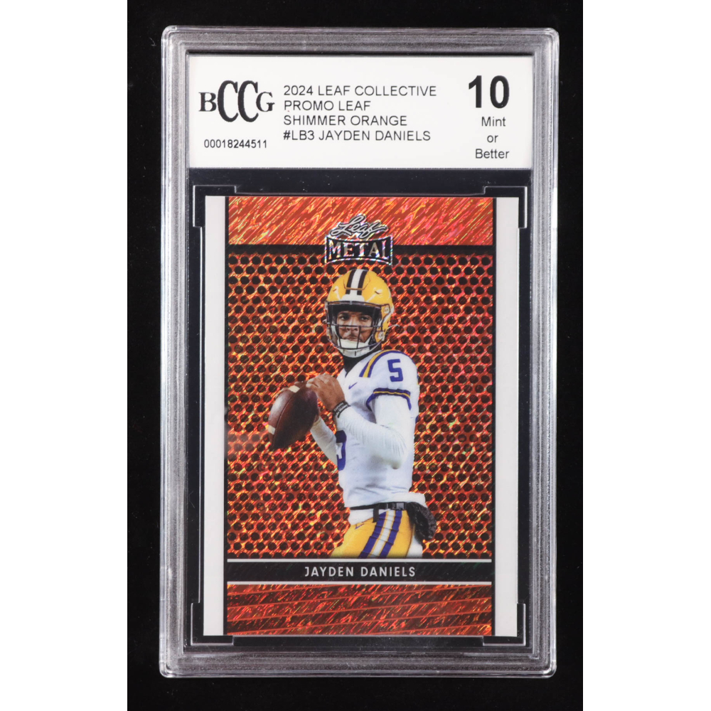 Jayden Daniels 2024 Leaf Collective Promo Leaf Shimmer Orange #LB3 RC #192/299 (BCCG 10) at PristineAuction.com