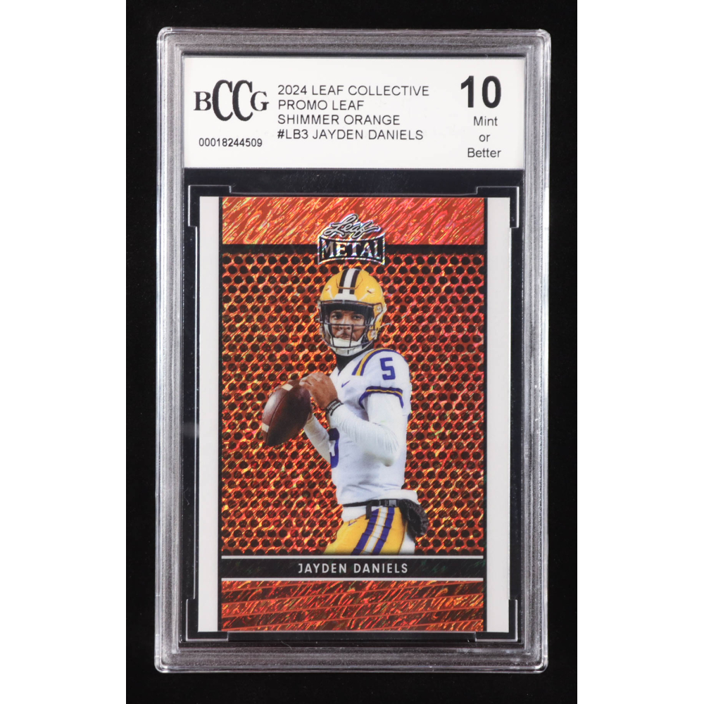 Jayden Daniels 2024 Leaf Collective Promo Leaf Shimmer Orange #LB3 RC #243/299 (BCCG 10) at PristineAuction.com