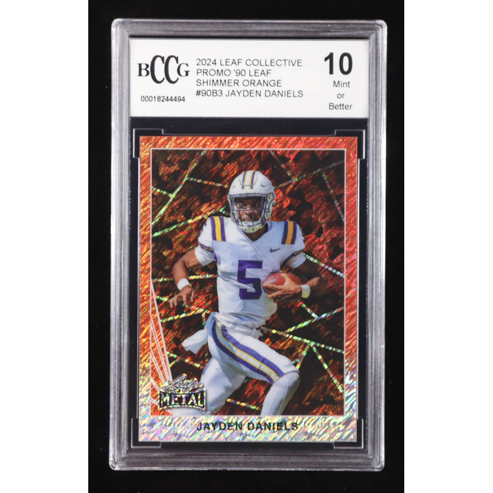 Jayden Daniels 2024 Leaf Collective Promo '90 Leaf Shimmer Orange #90B3 RC #108/299 (BCCG 10) at PristineAuction.com
