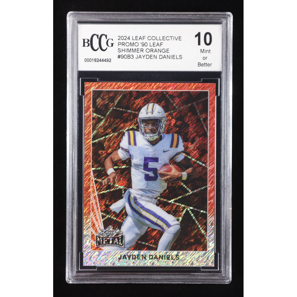 Jayden Daniels 2024 Leaf Collective Promo '90 Leaf Shimmer Orange #90B3 RC #126/299 (BCCG 10) at PristineAuction.com