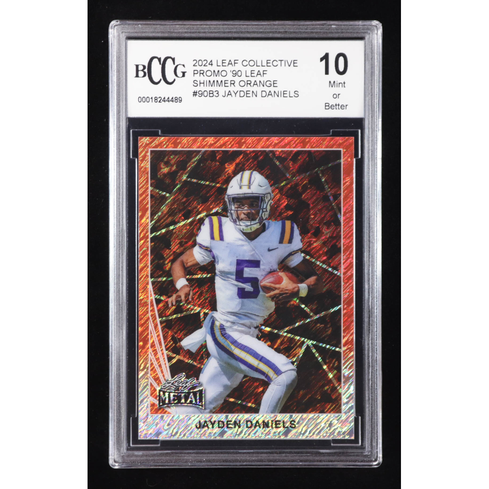 Jayden Daniels 2024 Leaf Collective Promo '90 Leaf Shimmer Orange #90B3 RC #104/299 (BCCG 10) at PristineAuction.com