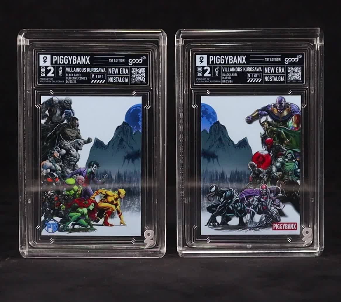 Set of (2) PiggyBanx Marvel & Detective Comics "Villainous Kurosawa" Good 1st Edition Chrome Refractor #1/1 with Display Box & PiggyBanx White Gloves at PristineAuction.com