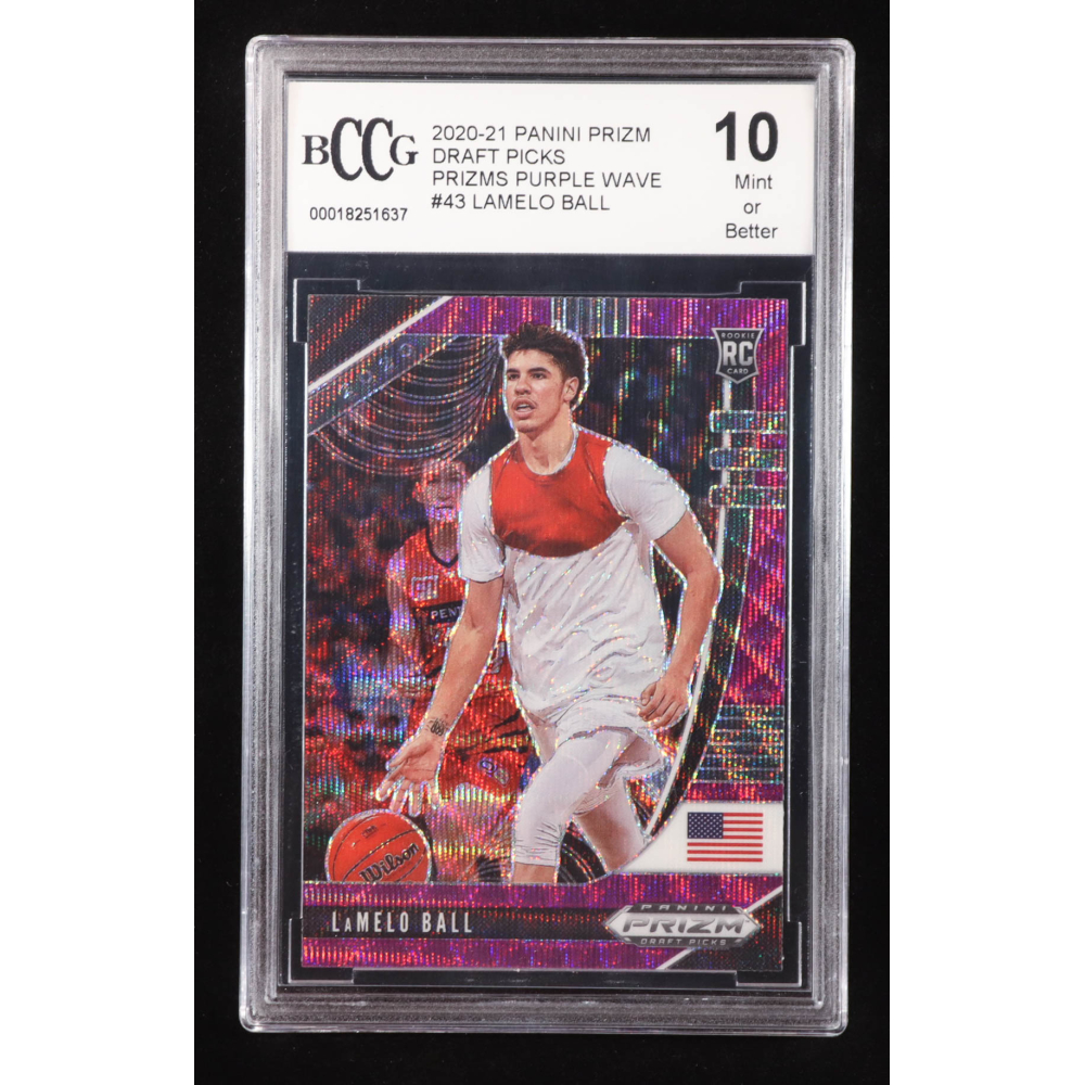 LaMelo Ball 2020-21 Panini Prizm Prizms Purple Wave Draft Picks #43 RC (BCCG 10) at PristineAuction.com