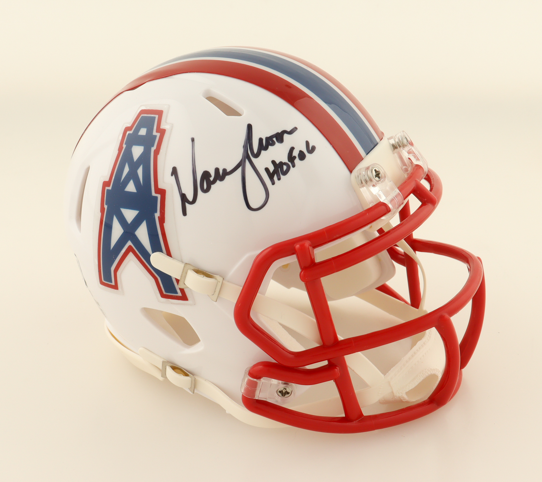 Warren Moon Signed Oilers Throwback Speed Mini Helmet Inscribed "HOF 06" (Beckett) at PristineAuction.com Warren Moon Signed Oilers Throwback Speed Mini Helmet Inscribed "HOF 06" (Beckett) at PristineAuction.com