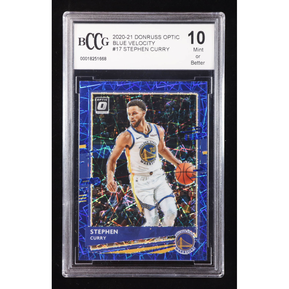 Stephen Curry 2020-21 Donruss Optic Blue Velocity #17 (BCCG 10) at PristineAuction.com