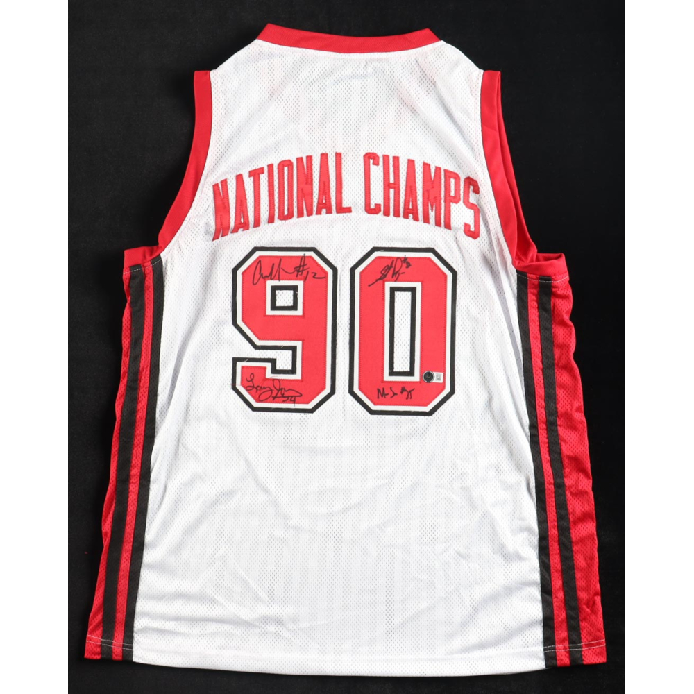 1989-1990 UNLV Runnin' Rebels Championship Team Signed Jersey By (4) With Larry Johnson, Stacy Augmon, Anderson Hunt & Moses Scurry (Beckett) at PristineAuction.com