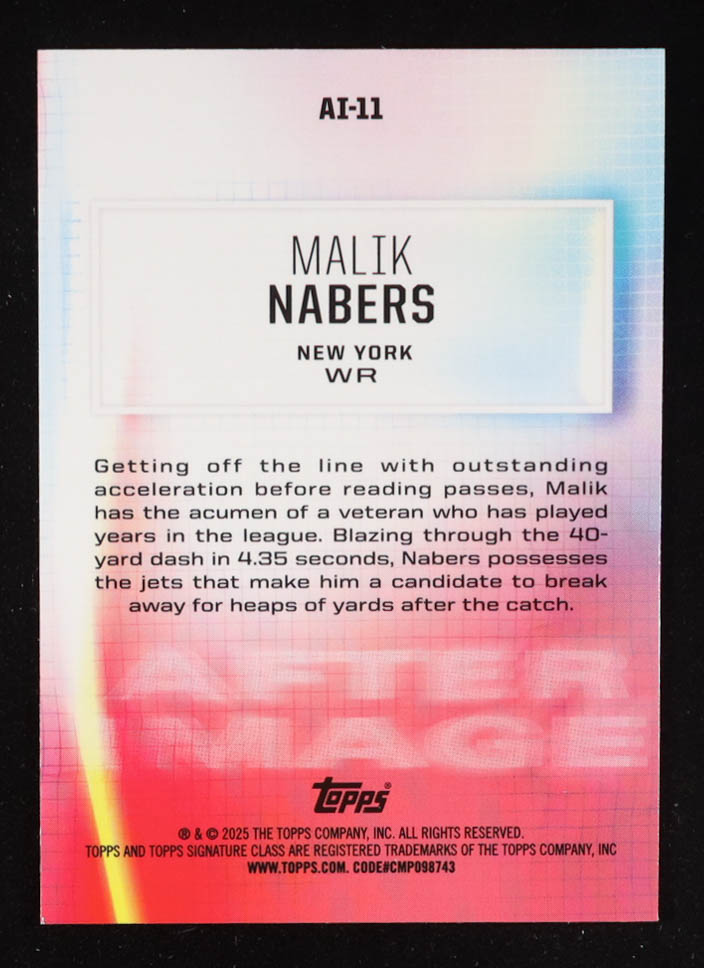 Malik Nabers 2024 Topps Signature Class After Image Purple #AI-11 RC #77/100 at PristineAuction.com Malik Nabers 2024 Topps Signature Class After Image Purple #AI-11 RC #77/100 at PristineAuction.com